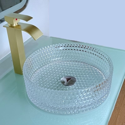 el lavabo de lavado a mano de la sobremesa de 12m m 15,5 avanza lentamente el cuenco transparente de Crystal Round Bathroom Sink Basin