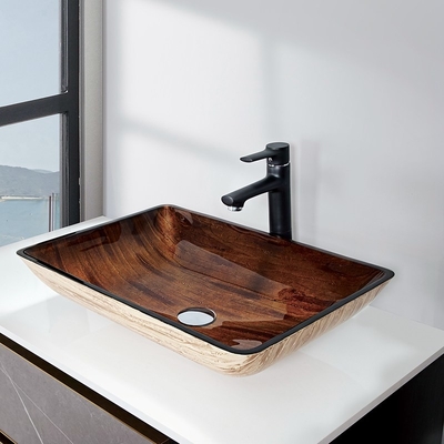 El fregadero 12m m del cuarto de baño de Brown oscuro de 22 pulgadas moderó el vidrio rectangular con un grifo liso del buque