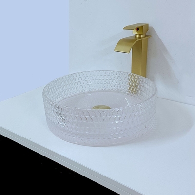 El buque de cristal claro hunde el lavabo 395 * 395 * 120m m de Crystal Diamond Table Top Round Wash