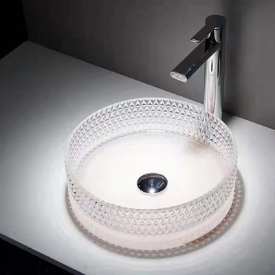 El buque de cristal claro hunde el lavabo 395 * 395 * 120m m de Crystal Diamond Table Top Round Wash