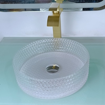 El buque de cristal claro hunde el lavabo 395 * 395 * 120m m de Crystal Diamond Table Top Round Wash