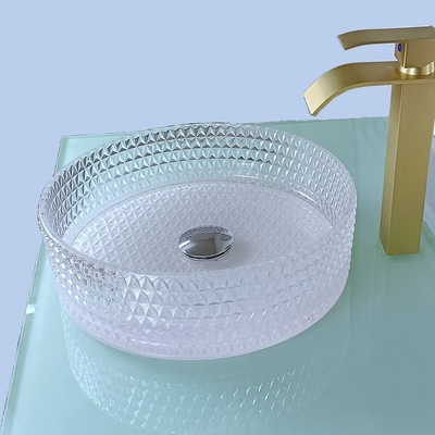 El buque de cristal claro hunde el lavabo 395 * 395 * 120m m de Crystal Diamond Table Top Round Wash