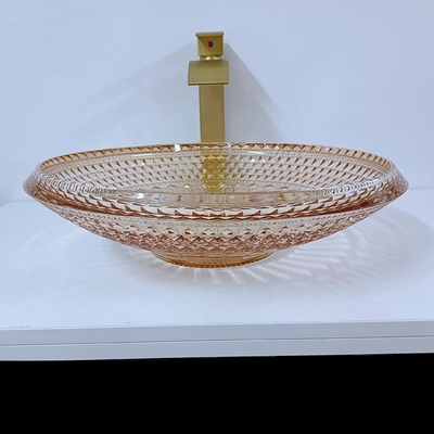 Cuenco redondo Crystal Glass Amber Color Bathroom L450 * W450 del lavabo * H120mm