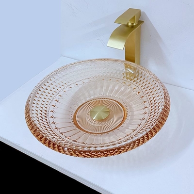 Cuenco redondo Crystal Glass Amber Color Bathroom L450 * W450 del lavabo * H120mm