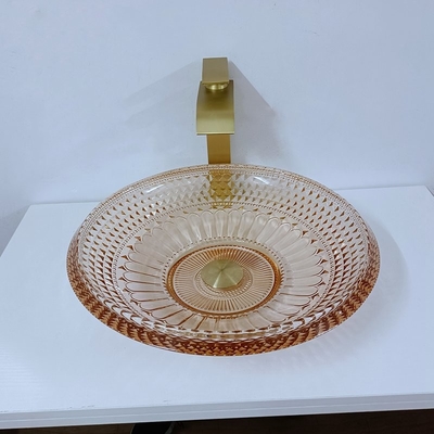 Cuenco redondo Crystal Glass Amber Color Bathroom L450 * W450 del lavabo * H120mm