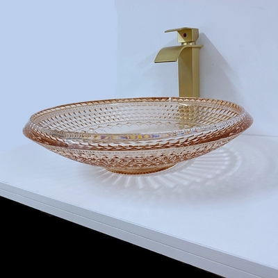 Cuenco redondo Crystal Glass Amber Color Bathroom L450 * W450 del lavabo * H120mm
