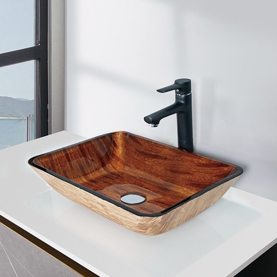 Los lavabos rectangulares del cuarto de baño del OEM raspan el fregadero de cristal moderado hecho a mano del buque de Brown