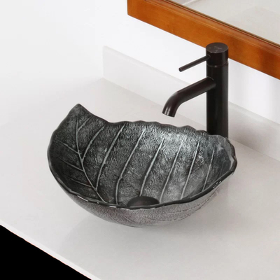El fregadero oval grande foliforme del buque moderó a Gray Countertop de cristal