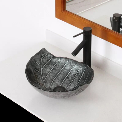 El fregadero oval grande foliforme del buque moderó a Gray Countertop de cristal