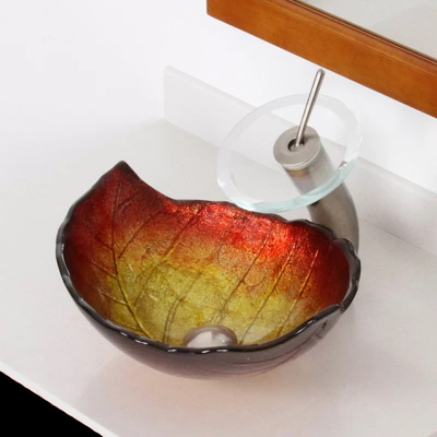 el óvalo de la forma de hoja del fregadero 180m m del cuarto de baño de la obra clásica de 12m m forma el cobre del oro del lavabo de la sobremesa