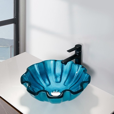 Forma verde moderada ronda de la flor de la encimera del cuarto de baño 150m m del cuenco de cristal del lavabo