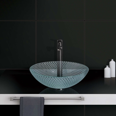 La vanidad del vidrio del Super Clear hunde el grabado transparente del CNC del cuarto de baño del cuenco