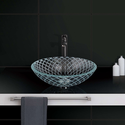 grabado bajo del CNC del buque del cuarto de baño de 145m m pequeño del fregadero de cristal de la vanidad transparente