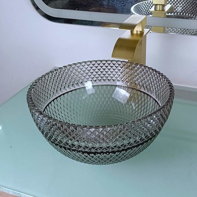 Retrete alrededor del cuarto de baño de cristal Crystal Transparent del fregadero negro del buque