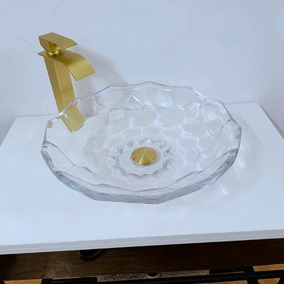 Lavabo tallado transparente Shinning del fregadero del cuarto de baño de la forma del lavabo de cristal