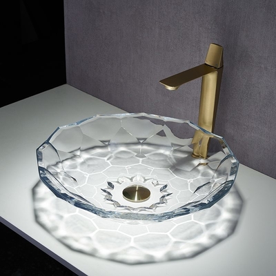 Lavabo tallado transparente Shinning del fregadero del cuarto de baño de la forma del lavabo de cristal