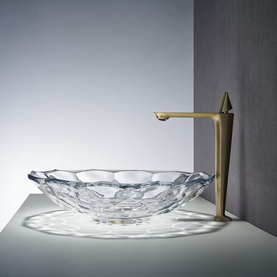 Lavabo tallado transparente Shinning del fregadero del cuarto de baño de la forma del lavabo de cristal
