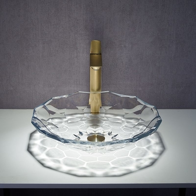 Lavabo tallado transparente Shinning del fregadero del cuarto de baño de la forma del lavabo de cristal