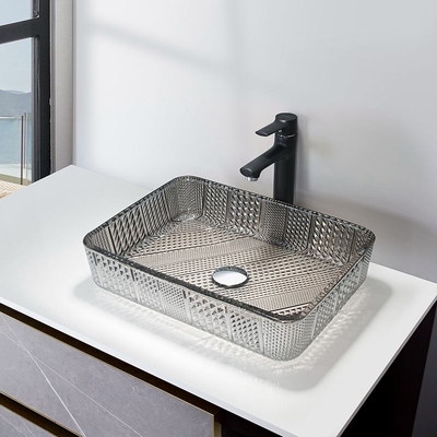 El buque rectangular cromado hunde el cristal de plata de cristal moderado