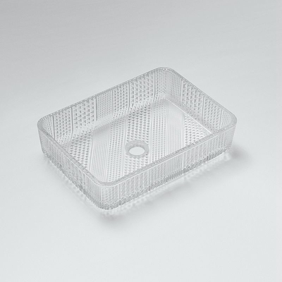 Cubierto de baño de cristal claro Cubierto rectangular Cubierto de baño 460mm 330mm 105mm Lavado a mano