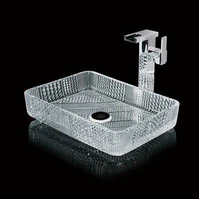 Cubierto de baño de cristal claro Cubierto rectangular Cubierto de baño 460mm 330mm 105mm Lavado a mano