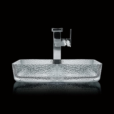 330mm 460mm Baño Lavadero Cuenca de la mesa de la parte superior de vidrio poco profundo Dibujo a presión Cristal claro
