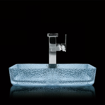 El color azul del rectángulo de la encimera del lavabo del agua de cristal moderna del cuarto de baño laqueó