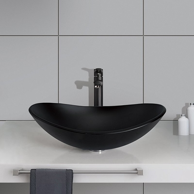 El lingote forma el ácido Matt Black Vanity Basin Bathroom 540m m que la longitud moderó limpio fácil de cristal