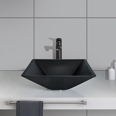 142m m Matt Black Basin Square Funnel ácido forman el cuarto de baño moderado