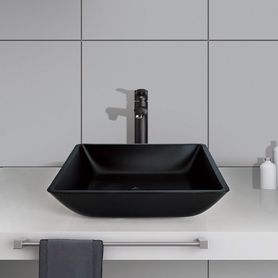 El servicio Matt Black Basin Square Vessel hunde el vidrio moderado 400m m