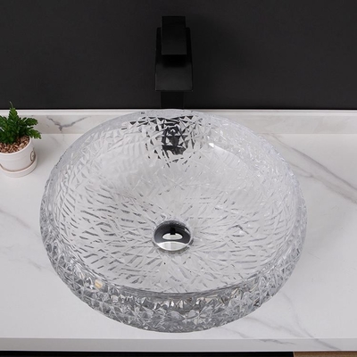 Buque 170m m Crystal Clear Countertop Mounted del fregadero del cuarto de baño del cuenco de la ronda de la forma de la bola