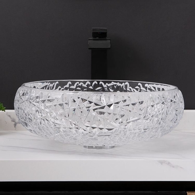 Buque 170m m Crystal Clear Countertop Mounted del fregadero del cuarto de baño del cuenco de la ronda de la forma de la bola
