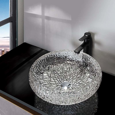 Buque 170m m Crystal Clear Countertop Mounted del fregadero del cuarto de baño del cuenco de la ronda de la forma de la bola