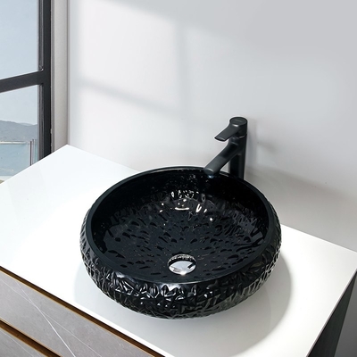 fregadero negro del buque del cuarto de baño de la altura de 440m m alrededor de Crystal Ball Shape exterior laqueado