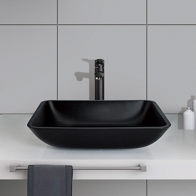 Crystal Stone Bathroom Wash Basins helado Matte Vessel Sink negro rectangular