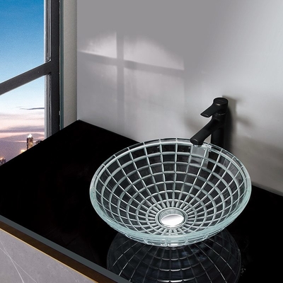 Longitud de cristal moderada del cuenco 420m m del lavabo alrededor del fregadero de cristal de la vanidad del buque