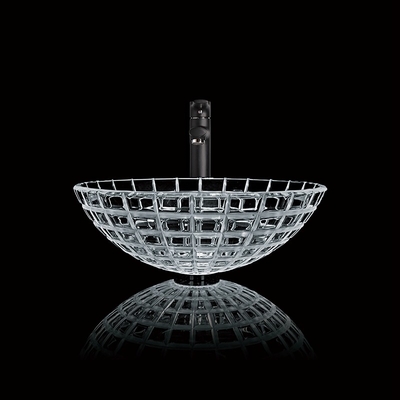 Longitud de cristal moderada del cuenco 420m m del lavabo alrededor del fregadero de cristal de la vanidad del buque