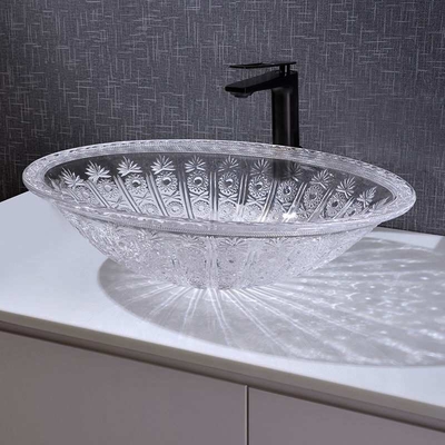 Longitud oval de Crystal Clear Vanity 530m m de la encimera del cuenco del lavabo de la forma