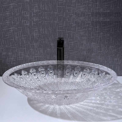 Longitud oval de Crystal Clear Vanity 530m m de la encimera del cuenco del lavabo de la forma