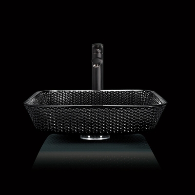 el cuarto de baño de cristal negro grueso de 12m m hunde el cuadrado cristalino del OEM de la altura de 400m m sobre fregadero contrario