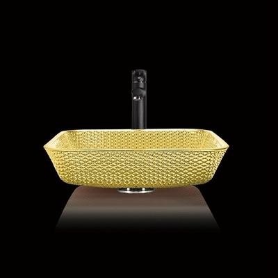 Los fregaderos cromados de la vanidad de la encimera ajustan el buque de cristal Crystal Luxury Gold Color