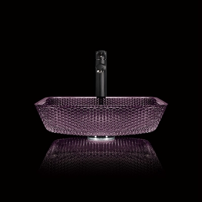 La vanidad lisa de la encimera hunde los fregaderos de cristal del cuarto de baño del cuadrado de Diamond Purple Crystal 12m m
