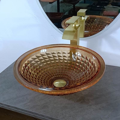 Diseño italiano Amber Glass Vessel Sink del cuenco redondo artístico del lavabo de la vanidad