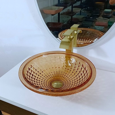 Diseño italiano Amber Glass Vessel Sink del cuenco redondo artístico del lavabo de la vanidad