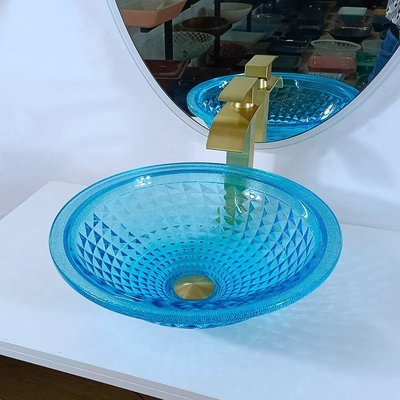 El cuarto de baño azul artístico del buque hunde el océano Crystal Round Shape Vanity Sink