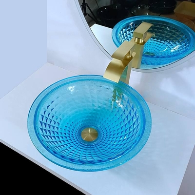 El cuarto de baño azul artístico del buque hunde el océano Crystal Round Shape Vanity Sink