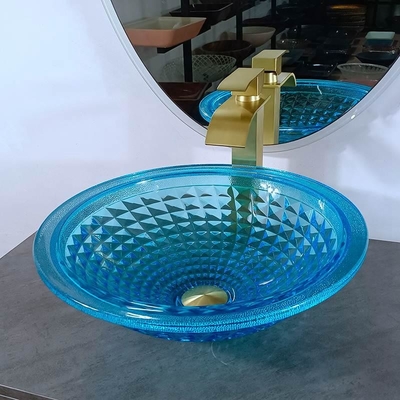 El cuarto de baño azul artístico del buque hunde el océano Crystal Round Shape Vanity Sink