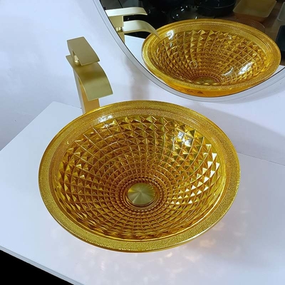 Mano de oro cromada Crystal Bathroom Vanity moderno del lavado del fregadero claro del bol de vidrio