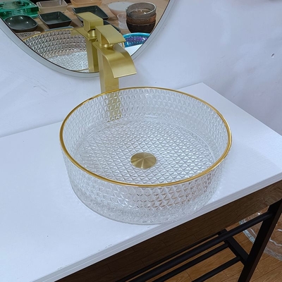Borde del oro alrededor del fregadero de cristal del buque del cuarto de baño del lavabo 45m m
