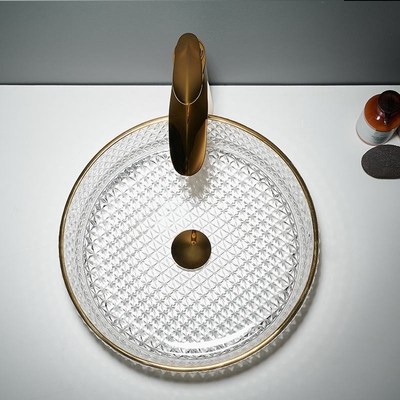 Borde del oro alrededor del fregadero de cristal del buque del cuarto de baño del lavabo 45m m